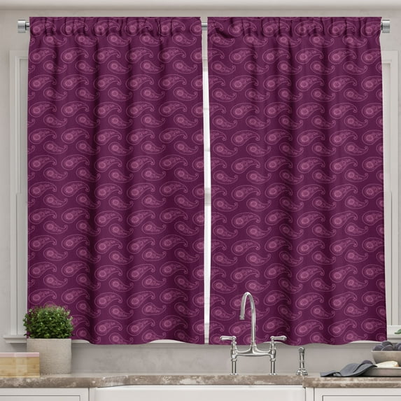Ambesonne Purple Kitchen Curtains, Persian Paisley Illustration, 55"x45", Plum Pink