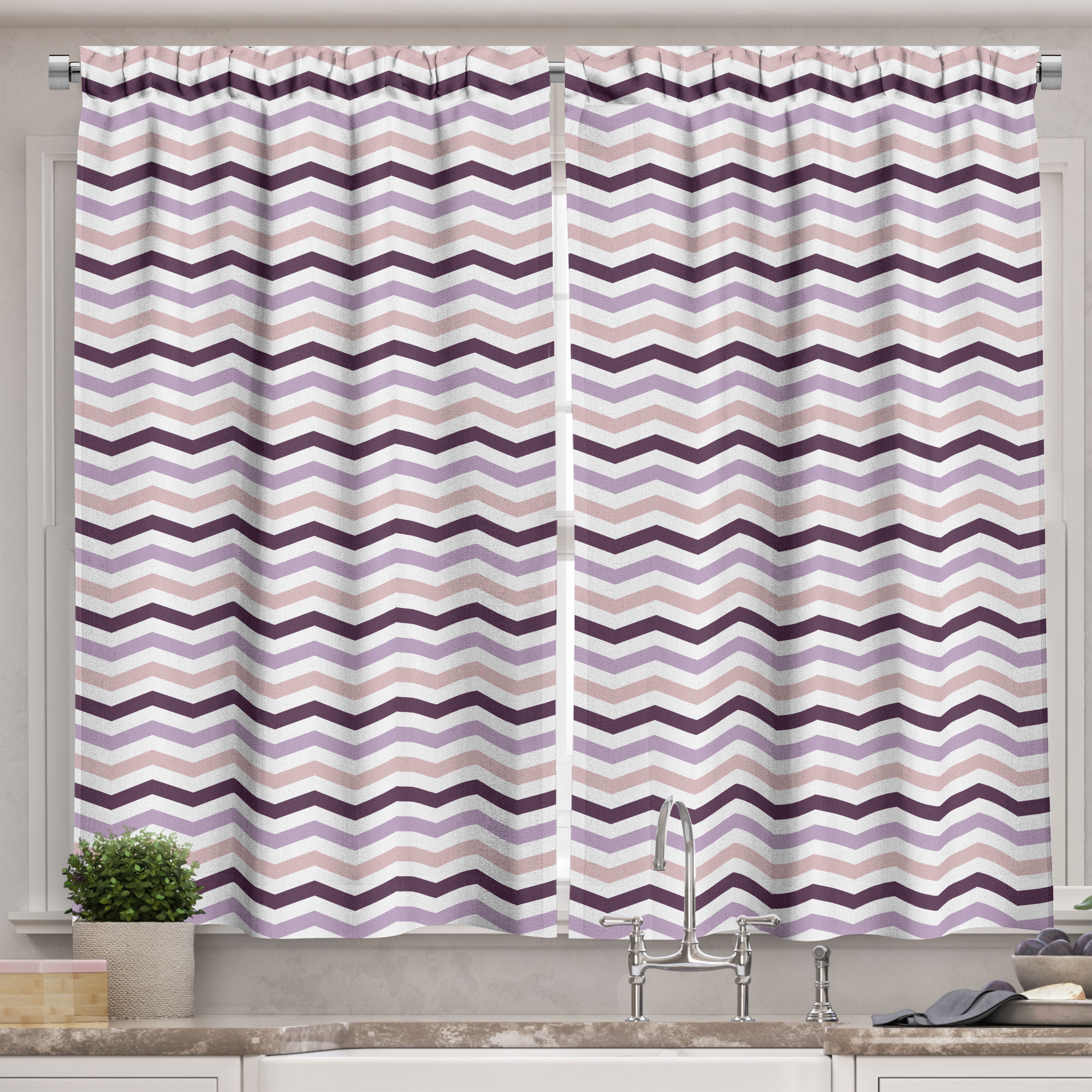 Ambesonne Purple Kitchen Curtains, Zig Zag Waves Shapes, 55"x39", Pale ...