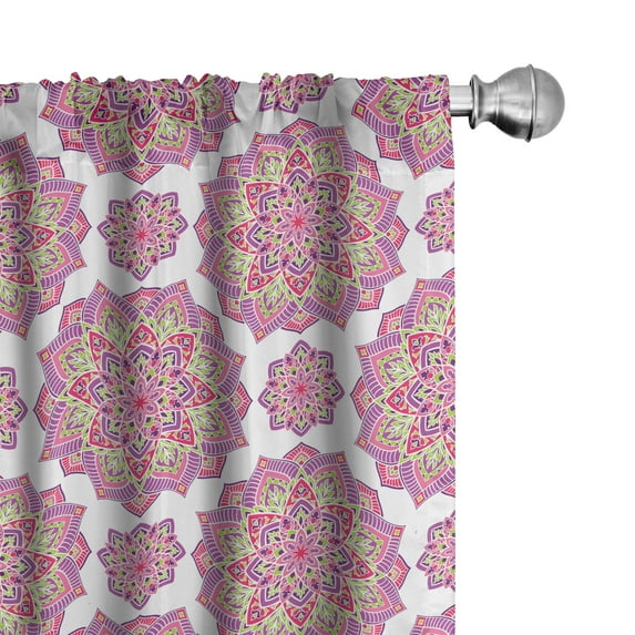 Ambesonne Purple Mandala Curtains, Lotus Essence, Pair of 28"x84", Lime Green Fuchsia