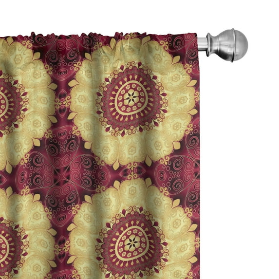 Ambesonne Purple Mandala Curtains, Old Baroque Art, Pair of 28"x63", Maroon Yellow