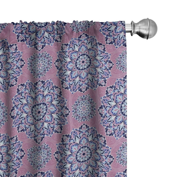 Ambesonne Purple Mandala Curtains, Oriental Lines, Pair of 28"x63", Dried Rose Pale Blue