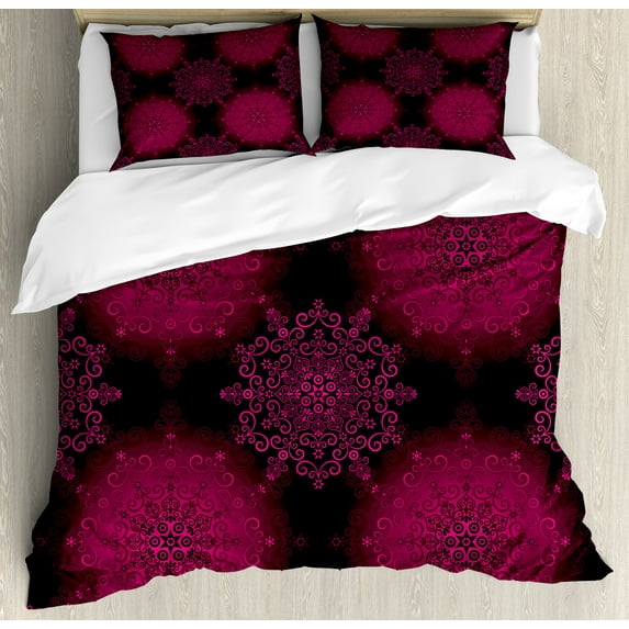 Ambesonne Purple Mandala Duvet Cover Sets, Psychedelic Boho, 2-King, Maroon Magenta