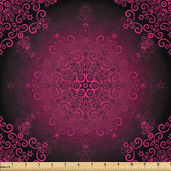 Ambesonne Purple Mandala Fabric by the Yard Microfiber, Psychedelic Boho, 10 Yards, Maroon Magenta