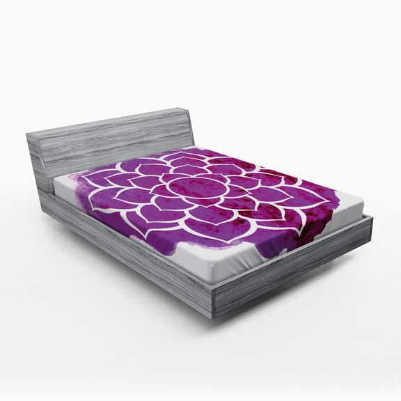 Ambesonne Purple Mandala Fitted Sheet, Boho, Full Size, Fuchsia White