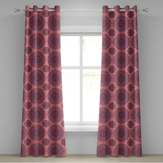 Ambesonne Purple Mandala Grommet Curtain, Boho Filigree Art, 50" x 72", Coral Fuchsia