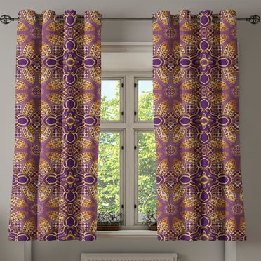 Ambesonne Purple Mandala Grommet Curtain, Boho Motif, 50" x 54", Purple Yellow