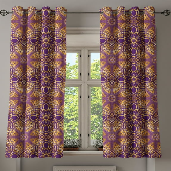Ambesonne Purple Mandala Grommet Curtain, Boho Motif, 50" x 63", Purple Yellow