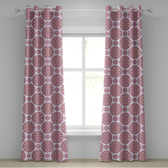 Ambesonne Purple Mandala Grommet Curtain, Lotus Essence, 50" x 108", Lime Green Fuchsia