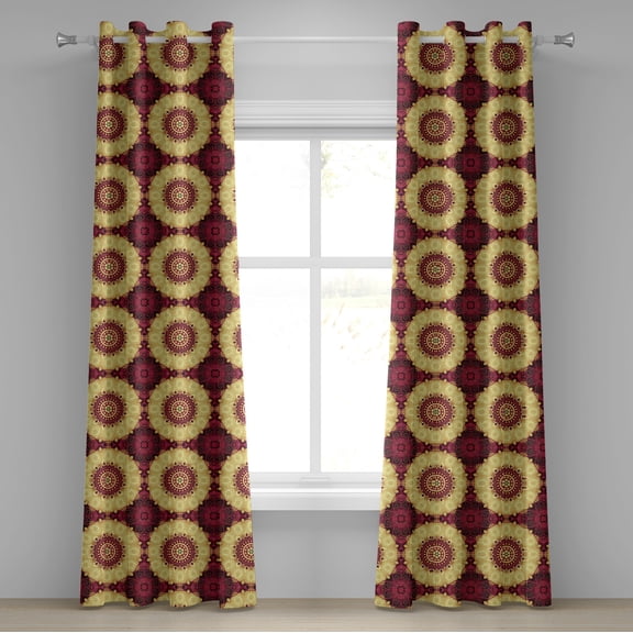 Ambesonne Purple Mandala Grommet Curtain, Old Baroque Art, 50" x 108", Maroon Yellow