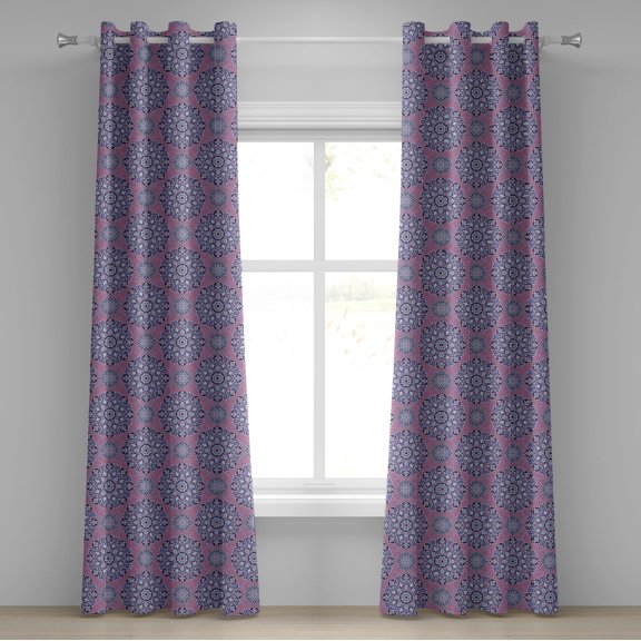 Ambesonne Purple Mandala Grommet Curtain, Oriental Lines, 50" x 120", Dried Rose Pale Blue