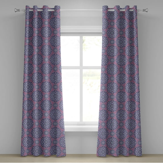 Ambesonne Purple Mandala Grommet Curtain, Oriental Lines, 50" x 96", Dried Rose Pale Blue