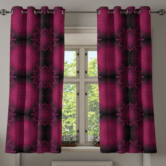 Ambesonne Purple Mandala Grommet Curtain, Psychedelic Boho, 50" x 63", Maroon Magenta