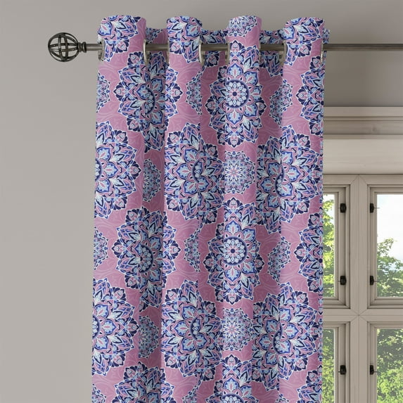 Ambesonne Purple Mandala Grommet Curtain Single Panel, Oriental Lines, 50"x60", Dried Rose Pale Blue
