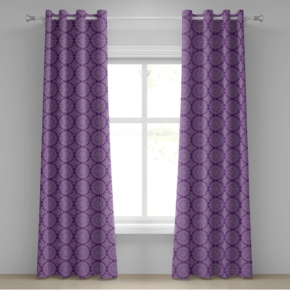 Ambesonne Purple Mandala Grommet Curtain, Swirl Floral Branch, 50" x 72", White Purple