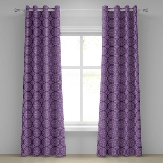 Ambesonne Purple Mandala Grommet Curtain, Swirl Floral Branch, 50" x 84", White Purple