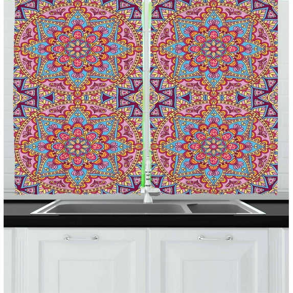 Ambesonne Purple Mandala Kitchen Curtains, Hippie, 55"x39", Multicolor
