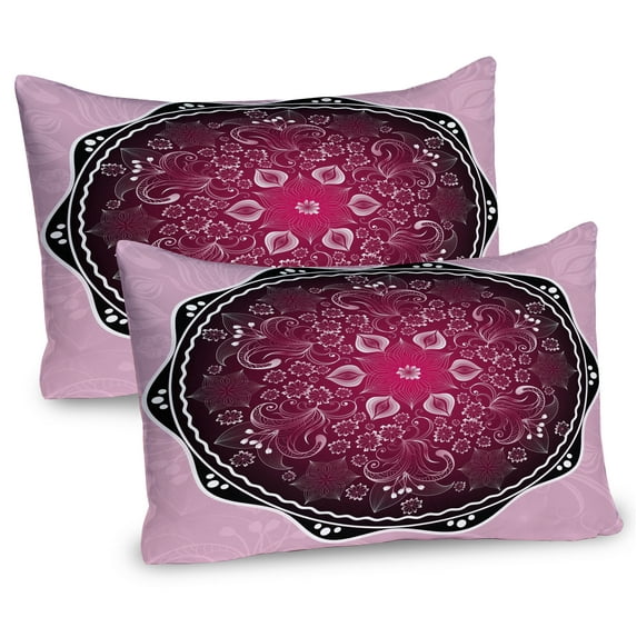 Ambesonne Purple Mandala Pillow Sham 2 Pack, Classic Baroque, 26"x20", Pale Pink Maroon Black