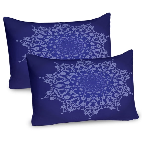 Ambesonne Purple Mandala Pillow Sham 2 Pack, Floral Lacework Art, 30"x20", Lavender Blue and Indigo