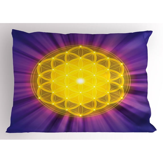 Ambesonne Purple Mandala Pillow Sham, Flower of Life, 26" X 20", Multicolor
