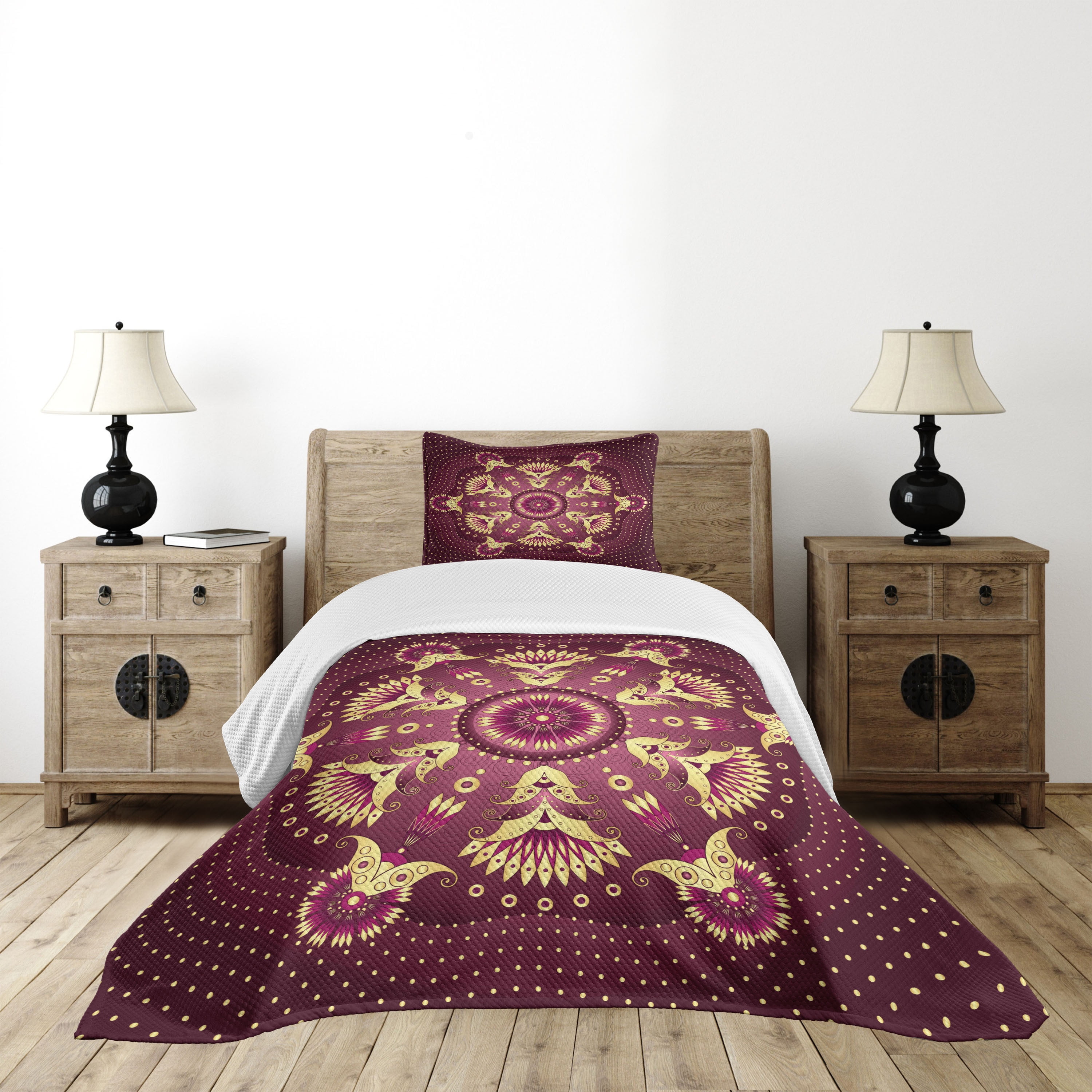 Twin Purple Mandala Quilted Bedspread Set with Pillow Sham