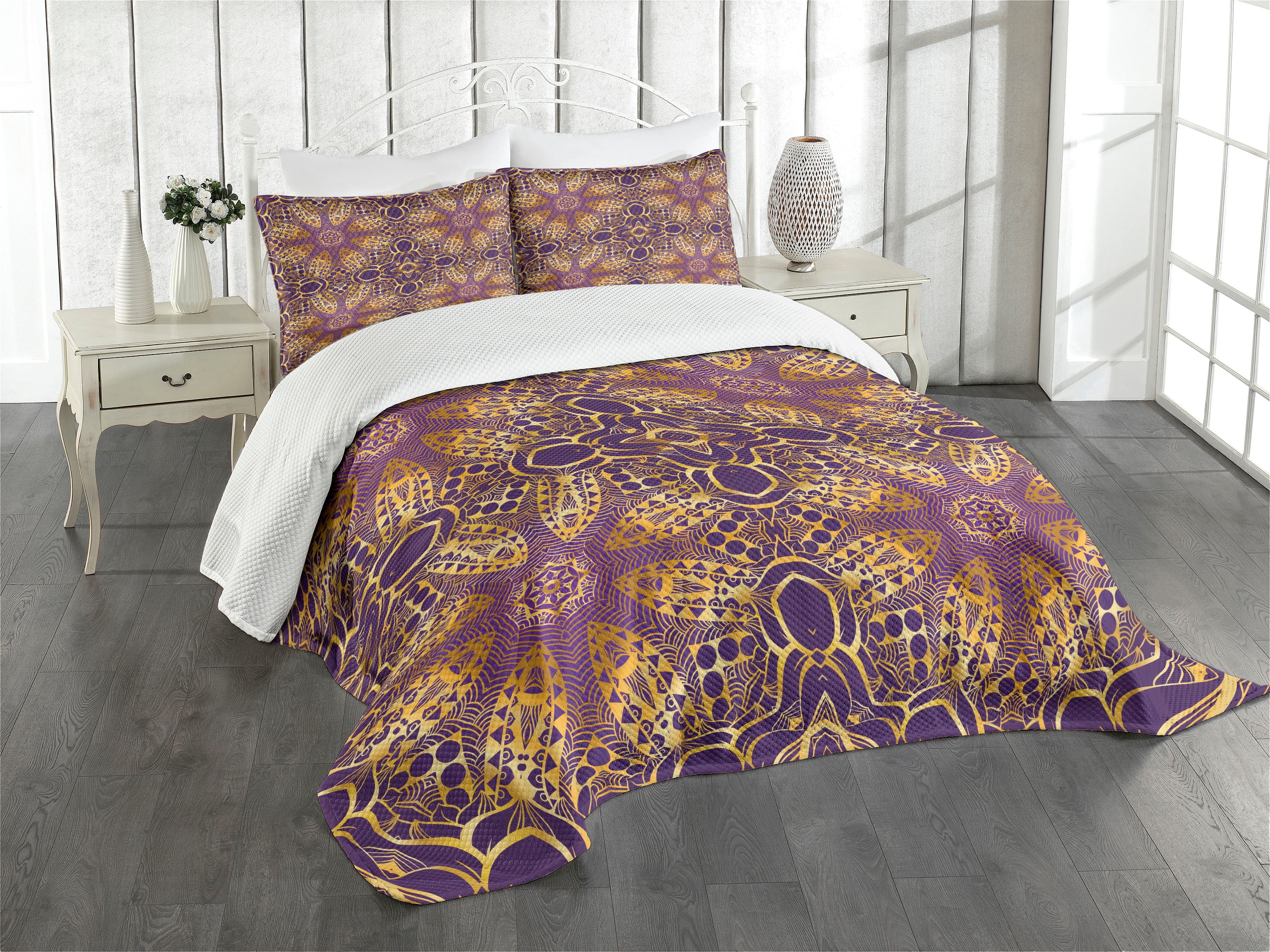 Yellow Quilted King Bedspread Set with Pillow Shams