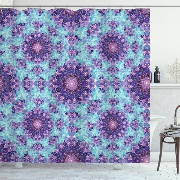 Ambesonne Purple Mandala Shower Curtain, Mosaic Fractal, 69"Wx70"L, Sky Blue Mauve