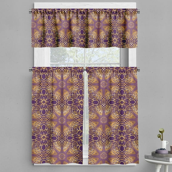 Ambesonne Purple Mandala Valance & Curtain, Boho Motif, 55"x24", Purple Yellow