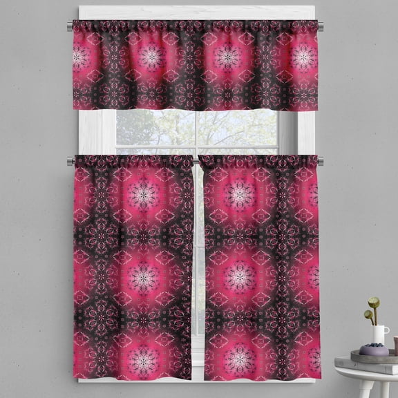 Ambesonne Purple Mandala Valance & Curtain, Psychedelic Ethnic, 55"x45", Maroon Hot Pink