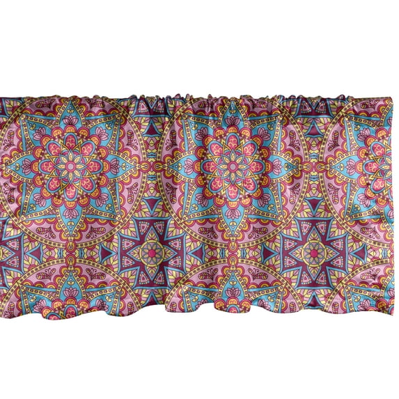 Ambesonne Purple Mandala Window Valance, Hippie Style Eastern in Moroccan Vivid Tones Motif, Curtain Valance for Kitchen Bedroom Decor with Rod Pocket, 54" X 12", Multicolor