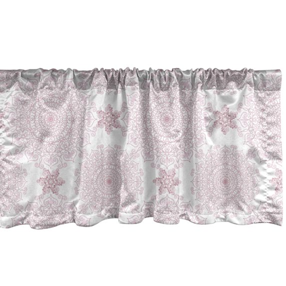 Ambesonne Purple Mandala Window Valance, Victorian Damask Style Vintage Pattern with Rococo Effect Print, Curtain Valance for Kitchen Bedroom Decor with Rod Pocket, 54" X 18", Pale Pink White