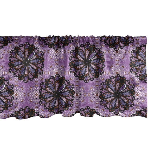 Ambesonne Purple Mandala Window Valance, Vintage Boho, 54" X 12", Black Redwood Violet