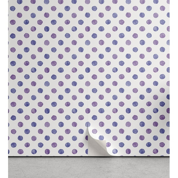 Ambesonne Purple Peel & Stick Wallpaper for Home, Watercolor Polka Dots, 13"x100", Lilac Blue