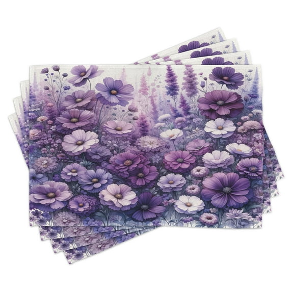 Ambesonne Purple Place Mats Set of 4, Cottagecore Floral Meadow, Standard Size, Lilac Lavender Quartz