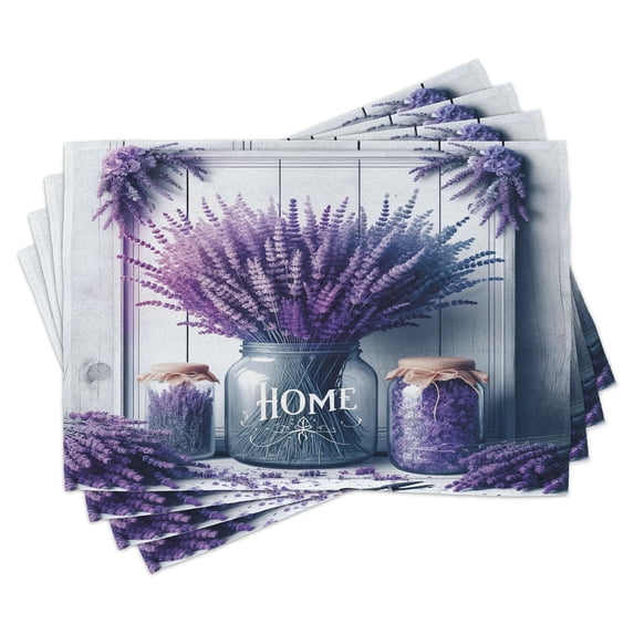 Ambesonne Purple Place Mats Set of 4, Home Lettering and Lavender, Standard Size, Quartz Lavender Violet