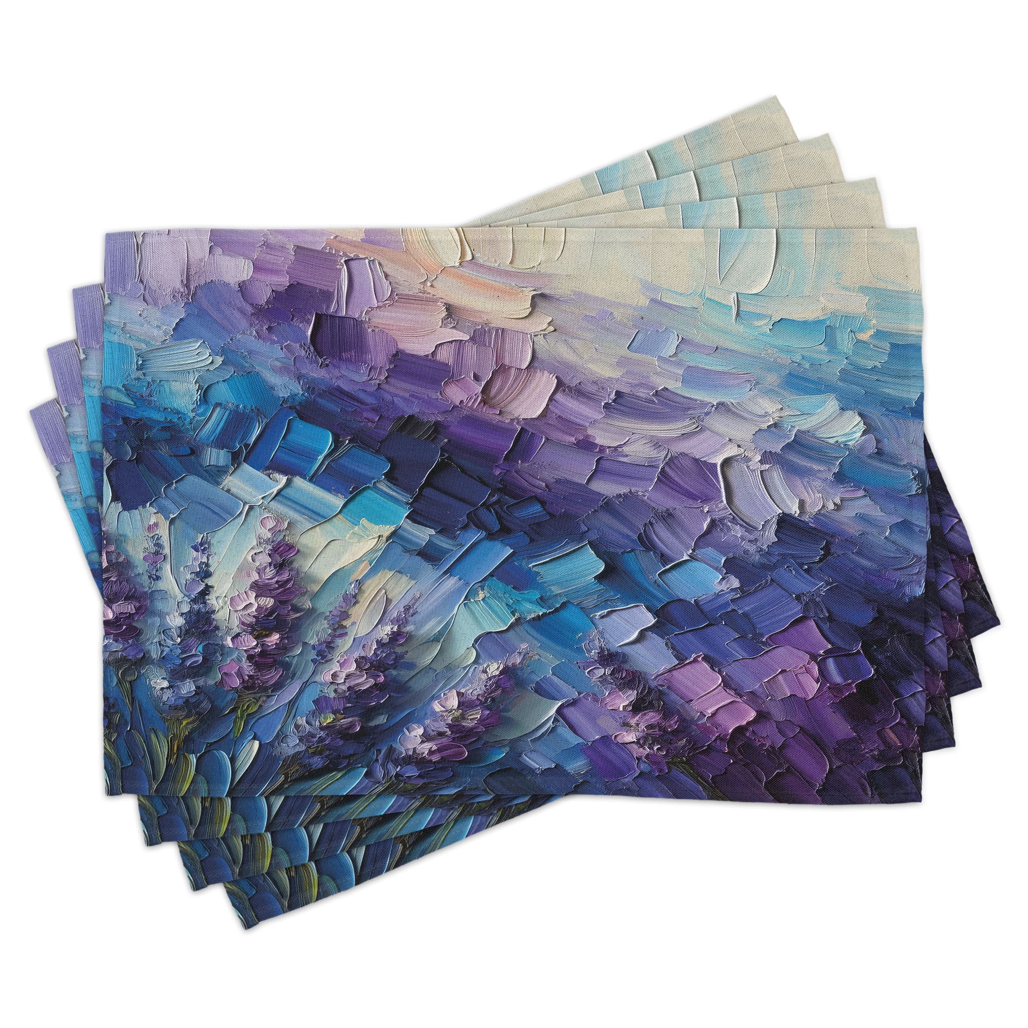Azure Blue and Lilac Abstract Polyester Rectangle Placemats Set of 4