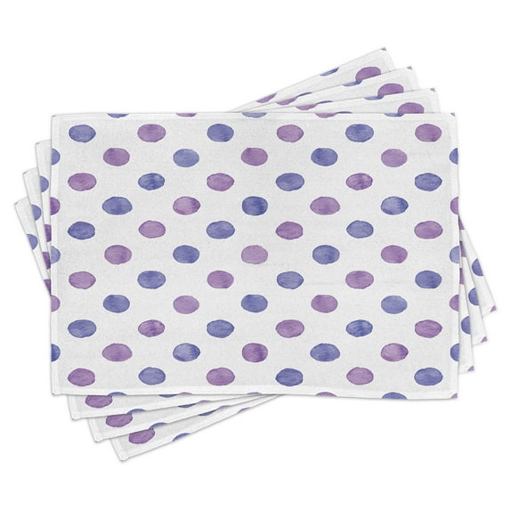 Ambesonne Purple Place Mats Set of 4, Watercolor Polka Dots, Standard Size, Lilac Blue