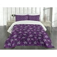 thumbnail image 1 of Ambesonne Purple Quilted Bedspread Set 3 Pcs, Abstract Lily Flowers, Queen Size, Purple Lilac, 1 of 3