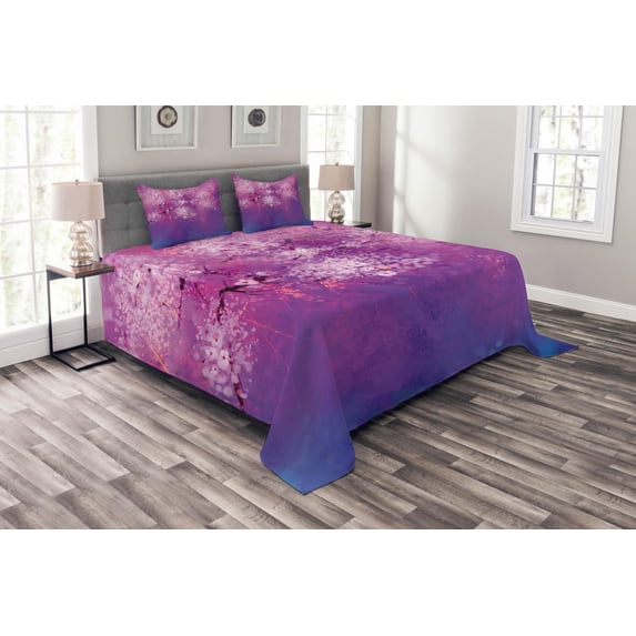 Ambesonne Purple Quilted Bedspread Set 3 Pcs, Romantic Paint, King Size, Fuchsia Purple