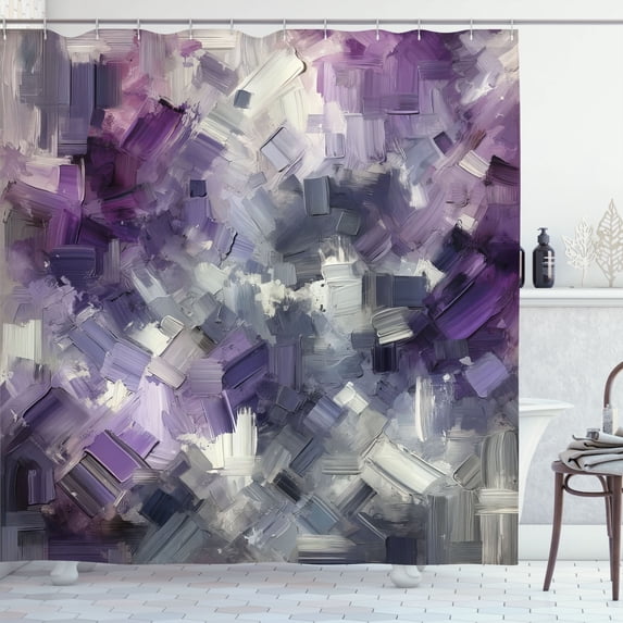 Ambesonne Purple Shower Curtain, Abstract Crystal Cave Art, 69"Wx70"L, Violet Pale Grey Dimgray