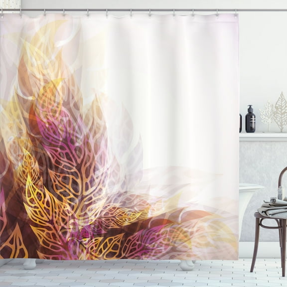 Ambesonne Purple Shower Curtain, Floral Leaf Art, 69"Wx75"L, Yellow Purple