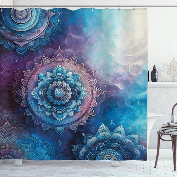 Ambesonne Purple Shower Curtain, Mystic Watercolor Mandala, 69"Wx84"L, Deep Sky Blue Violet