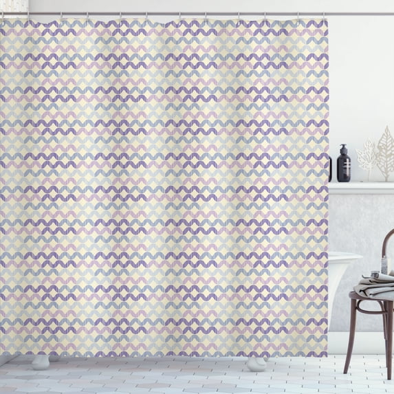 Ambesonne Purple Shower Curtain, Pastel Colored Wavy Lines, 69"Wx75"L, Pale Mauve Lilac