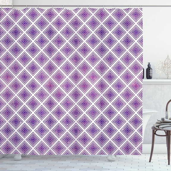 Ambesonne Purple Shower Curtain, Retro Style Abstract, 69"Wx70"L, Violet and White