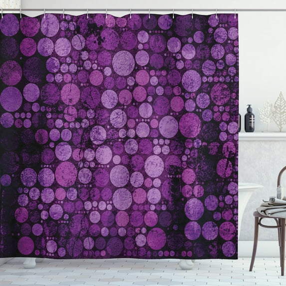 Ambesonne Purple Shower Curtain, Vintage Grunge Circles, 69"Wx84"L, Eggplant Purple