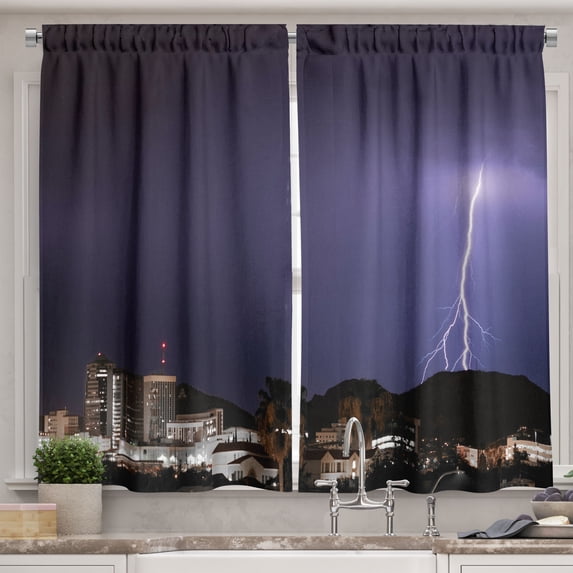 Ambesonne Purple Storm Kitchen Curtains, Lightnings Mountains, 55"x45", Dark Indigo and Cocoa