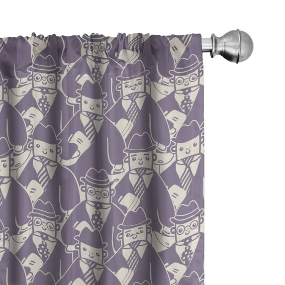 Ambesonne Purple Stripe Curtains, Happy Businessmen Art, Pair of 28"x84", Mauve and White
