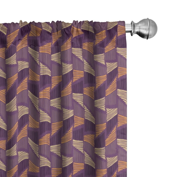 Ambesonne Purple Stripe Curtains, Triangular Lines Plot, Pair of 28"x84", Pale Cinnamon and Eggplant