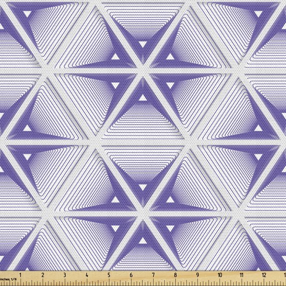 Ambesonne Purple Stripe Fabric by the Yard Upholstery, Hexagonal Grid Print, 2 Yards, Blue Violet White