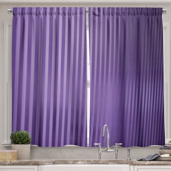 Ambesonne Purple Stripe Kitchen Curtains, Lines with Rave Tones, 55"x30", Blue Violet and Lavender