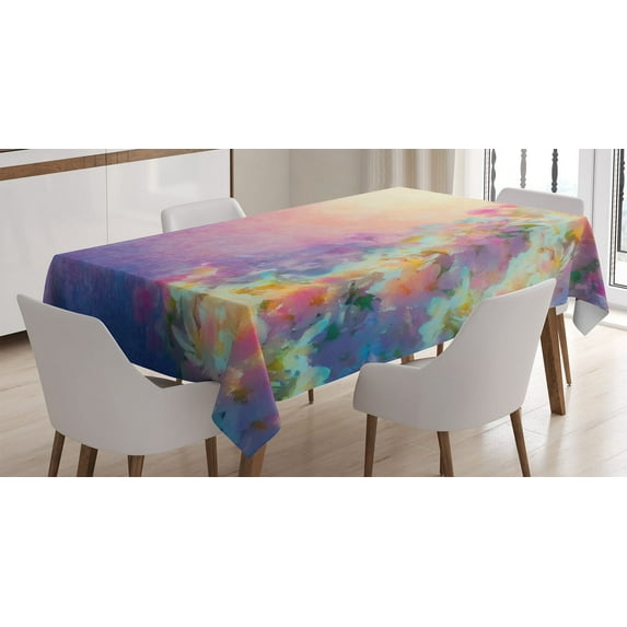 Ambesonne Purple Tablecloth Rectangular Table Cover, Spring Cherry Blossom, 60"x90", Marigold and Purple